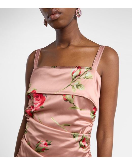 Dolce & Gabbana Red Floral Satin Midi Dress