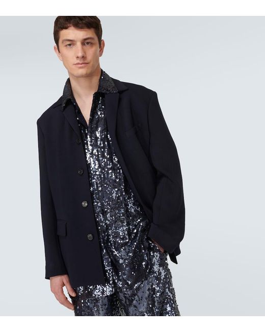 Dries Van Noten Blue Single-Breasted Blazer for men