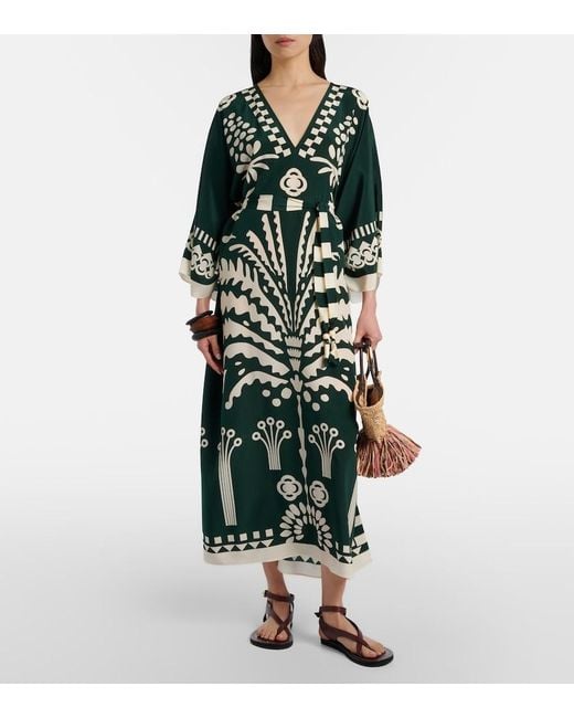 Eres Green Belted Printed Silk Kaftan