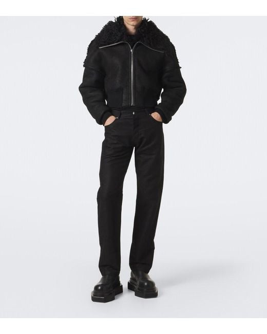 Rick Owens Black Flight Cropped Leather Jacket for men