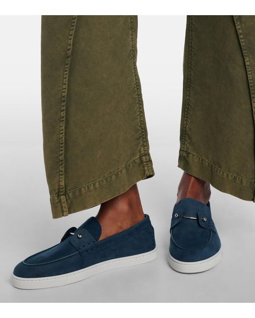 Christian Louboutin Blue Chambeliboat Suede Slip-On Shoes