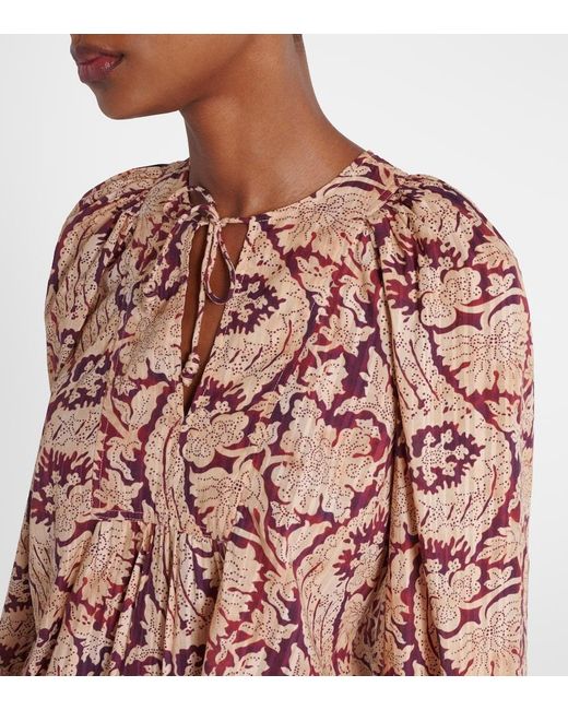 Ulla Johnson Brown Brea Printed Cotton-Blend Blouse