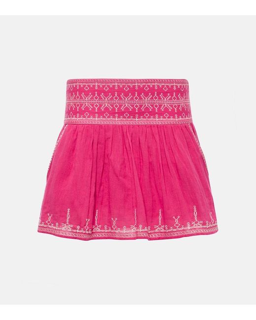 Isabel Marant Red Picadilia Smocked Cotton Miniskirt