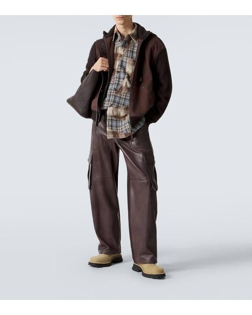 Loewe Brown Leather Cargo Pants for men