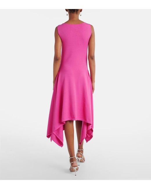 Oscar de la Renta Pink Floral-Applique Asymmetric Cocktail Dress