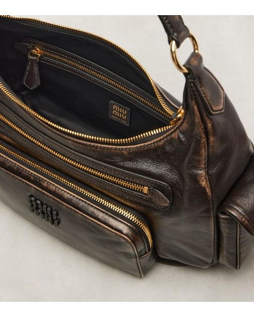 Miu Miu Black Distressed Leather Shoulder Bag