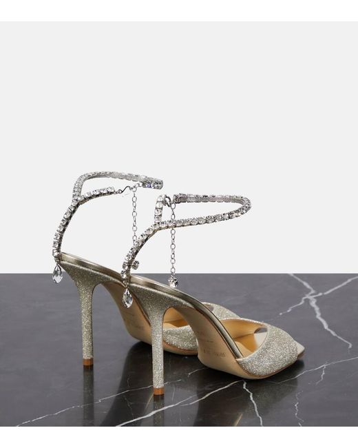Jimmy Choo White Saeda 100 Embellished Glitter Sandals