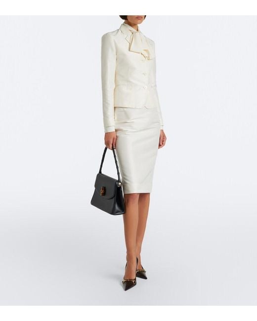 Gucci White Single-Breasted Silk Faille Blazer