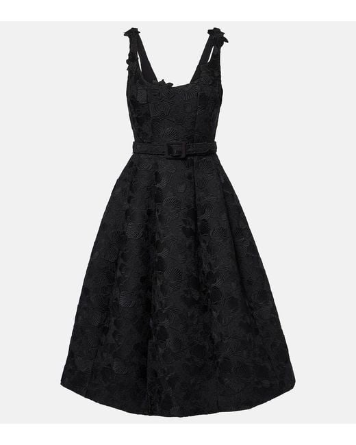 Oscar de la Renta Black Orchid Embroidered Guipure Lace Midi Dress