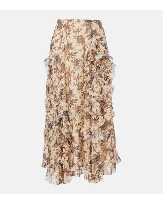 Ulla Johnson Natural Adele Printed Silk-Blend Chiffon Midi Skirt