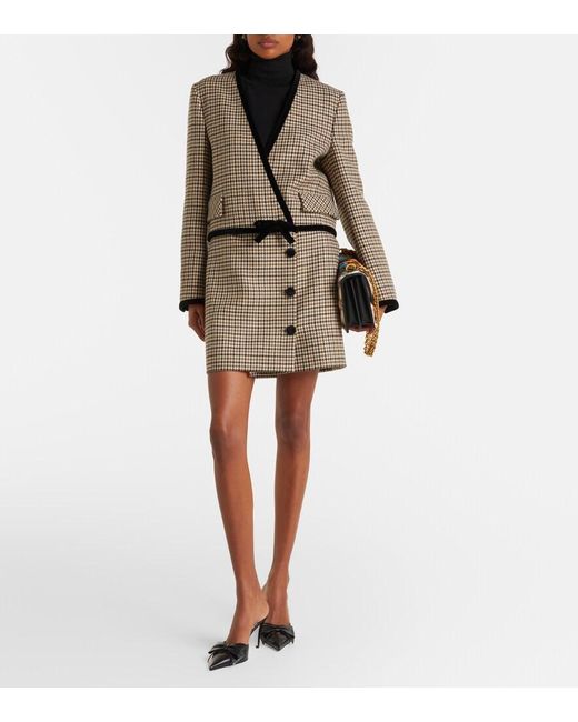 Valentino Natural Houndstooth Virgin Wool Miniskirt
