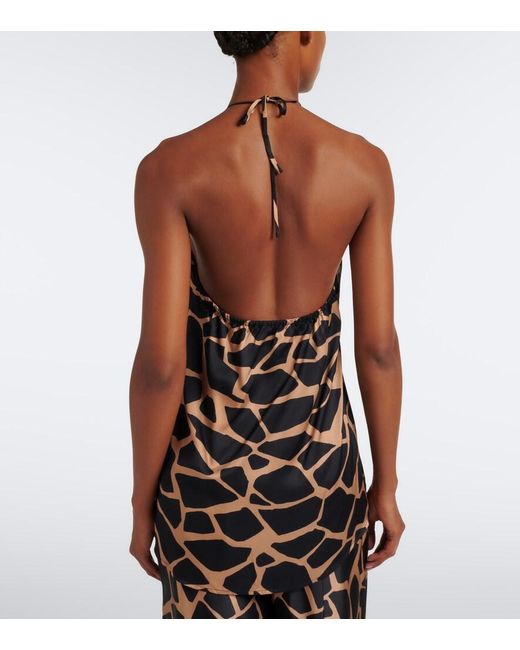 Faithfull The Brand Black Animal-Print Halterneck Satin Top