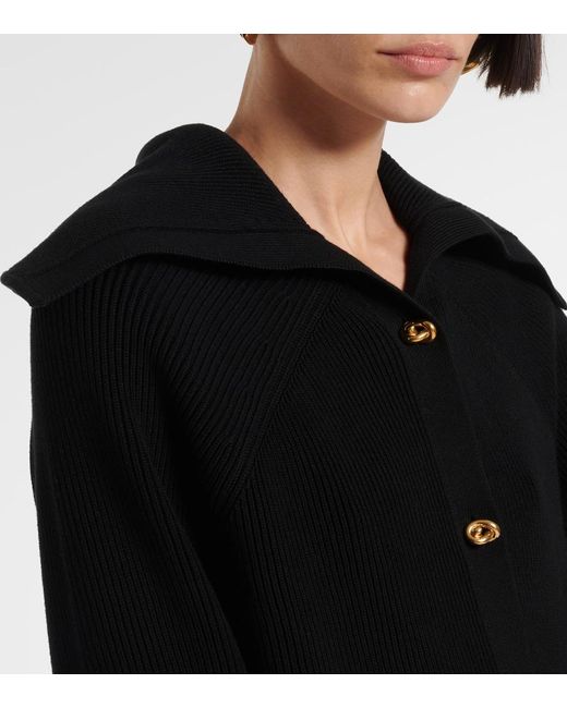 Bottega Veneta Black Knot Ribbed-Knit Cotton Cardigan