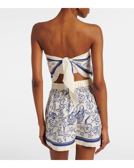Jonathan Simkhai Blue Printed Linen-Blend Bandeau Top