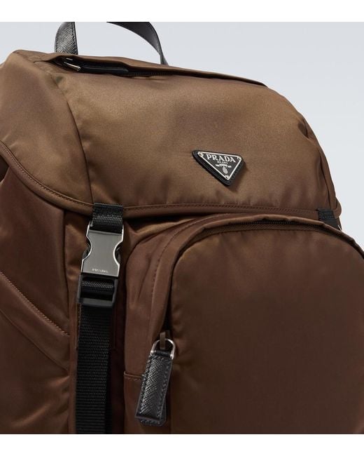 Prada Brown Re-Nylon Leather-Trimmed Backpack for men