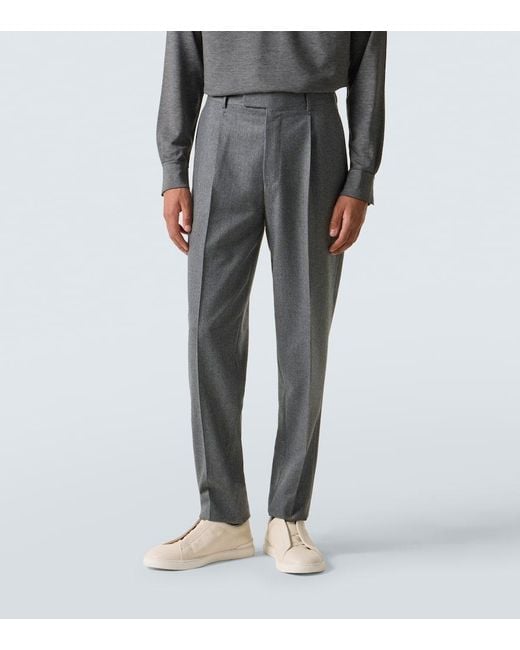 Zegna Gray Wool Flannel Straight Pants for men