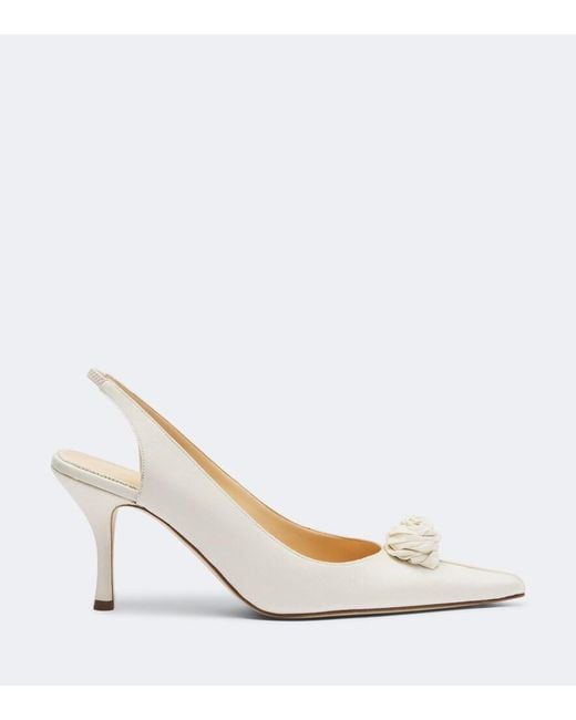 Magda Butrym White Floral-Applique Satin Slingback Pumps
