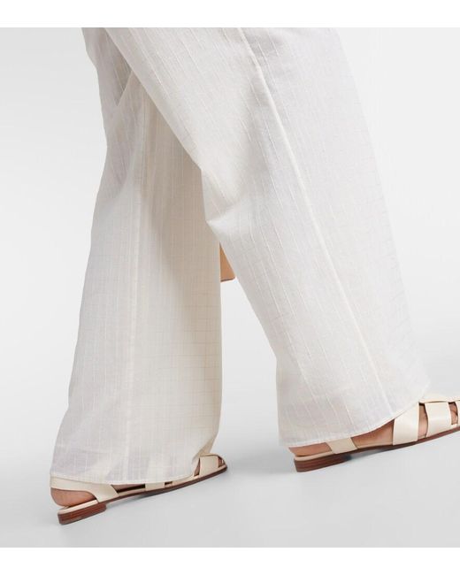 Loro Piana White Tristin Checked Cotton-Blend Wide-Leg Pants