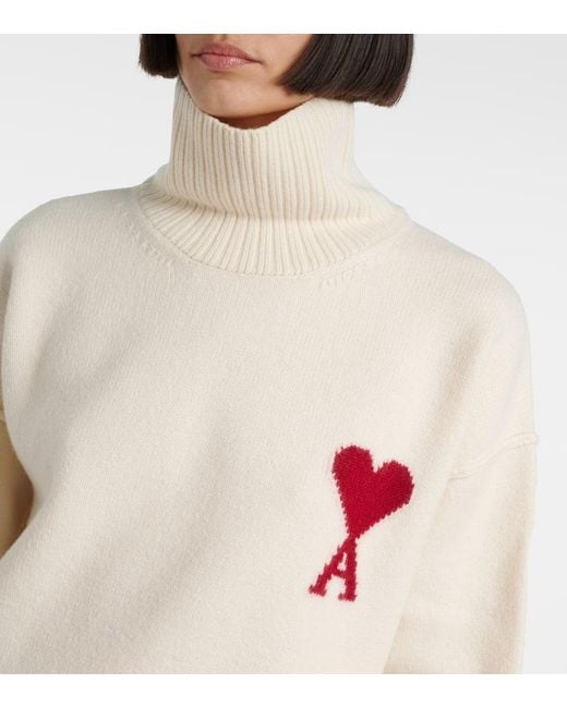 AMI White Ami De Cour Virgin Wool Turtleneck Sweater