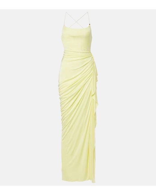 Versace Yellow Medusa Draped Jersey Gown