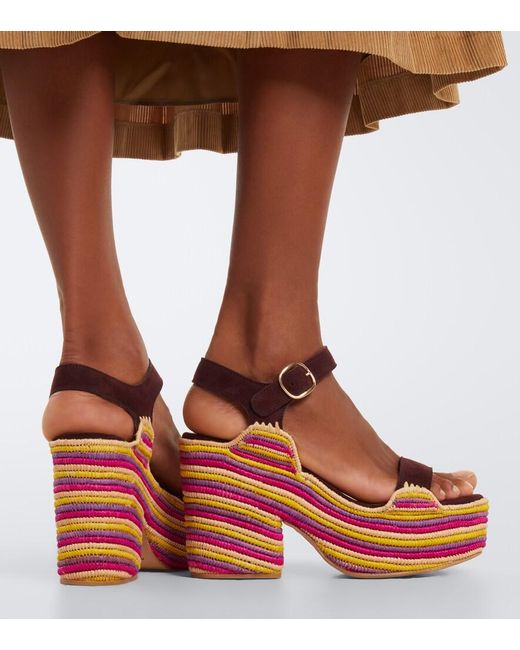 Gabriela Hearst Pink Sardis Suede And Raffia Platform Sandals
