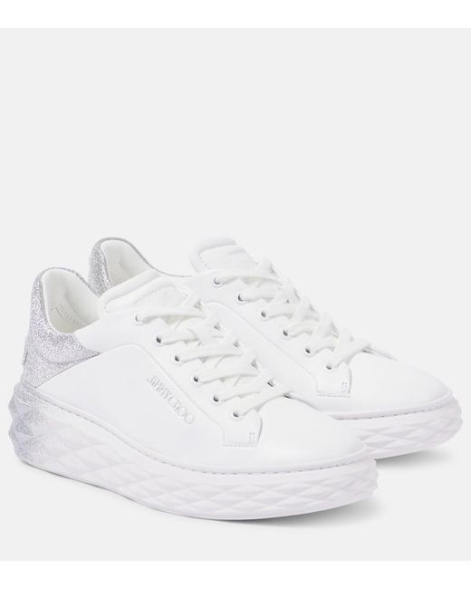 Jimmy Choo White Diamond Maxi/F Ii Glitter Leather Sneakers