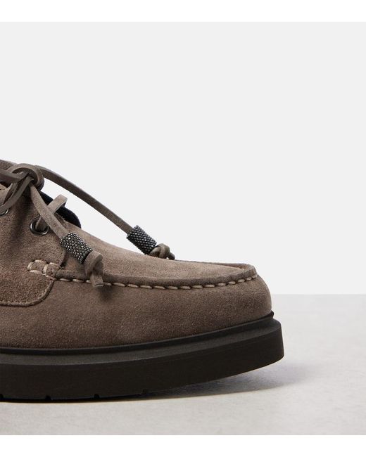 Brunello Cucinelli Brown Sail Monili Suede Boat Shoes