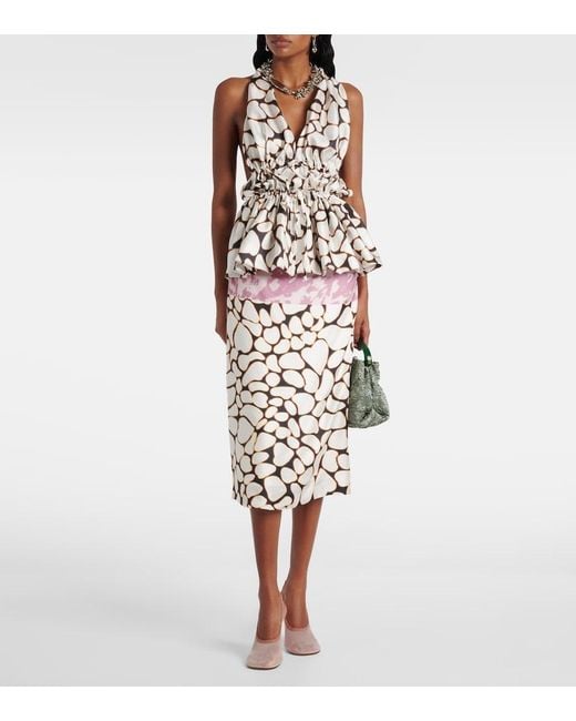 Dries Van Noten White Printed Halterneck Silk Twill Top