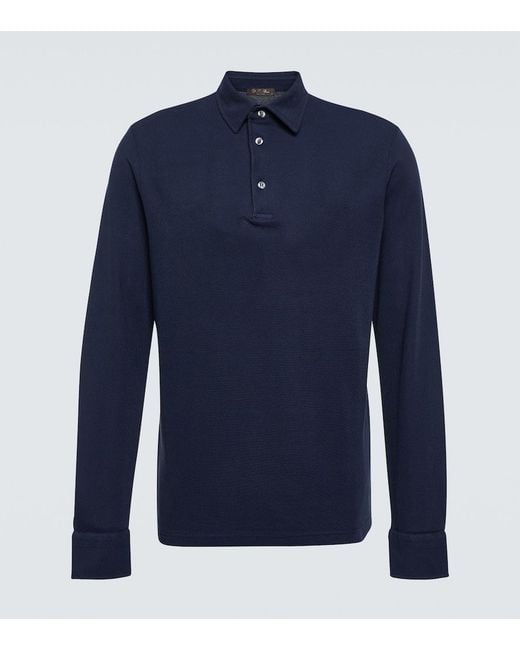 Loro Piana Blue Cotton Pique Polo Shirt for men