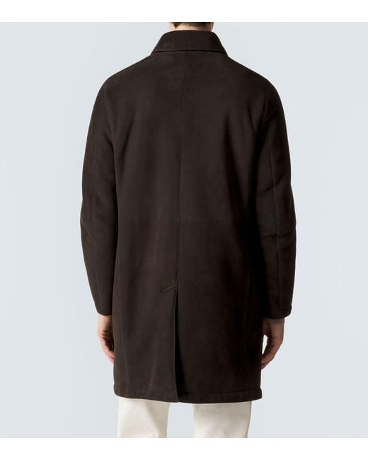 Brioni Black Shearling-Lined Suede Coat for men