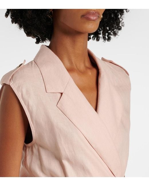 Loro Piana Pink Bryce Pleated Linen Midi Dress