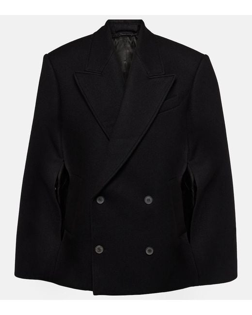 Wardrobe NYC Black Double-Breasted Cropped Virgin Wool Cape