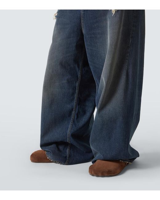 Balenciaga Blue Distressed Mid-Rise Wide-Leg Jeans for men