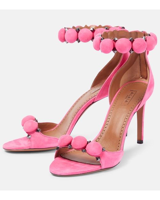 Alaïa Pink Sandalen La Bombe 90 Aus Veloursleder