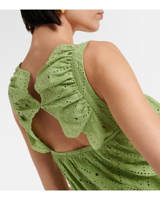 Dorothee Schumacher Green Embroidered Cotton-Blend Maxi Dress