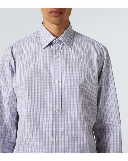 Charvet Blue Checked Cotton Poplin Shirt for men