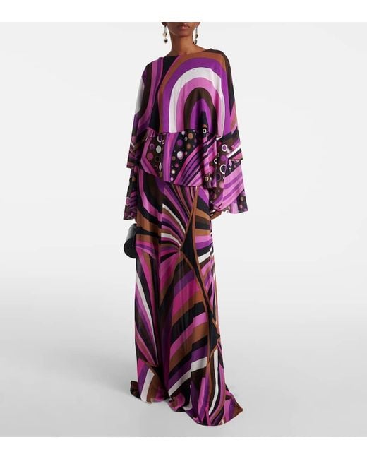 Emilio Pucci Purple Iride Silk Maxi Dress