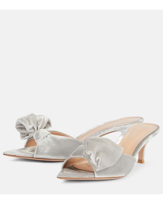 Gianvito Rossi Metallic 55 Bow-Detail Velvet Mules