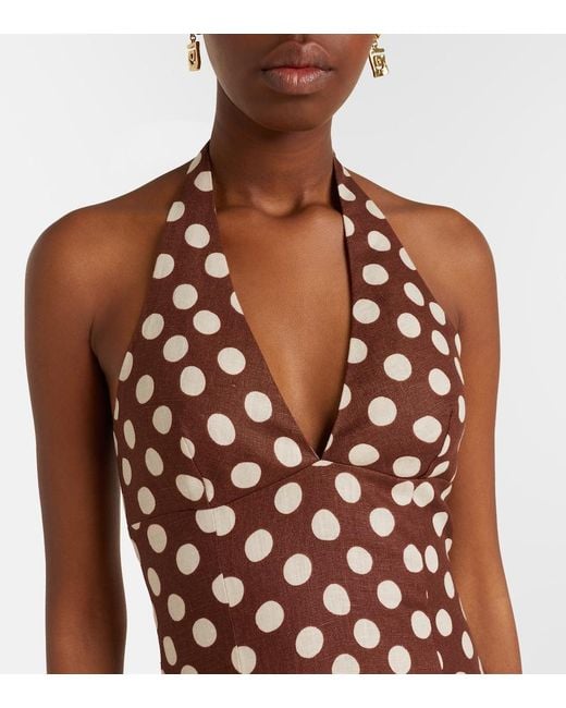 Faithfull The Brand Purple Marais Polka-Dot Linen Midi Dress