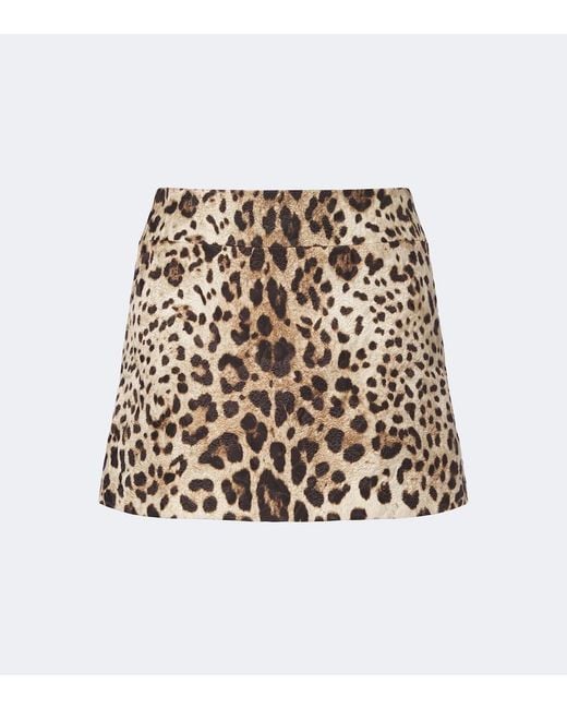 Dolce & Gabbana Natural Leopard-Print Cotton And Silk-Blend Miniskirt