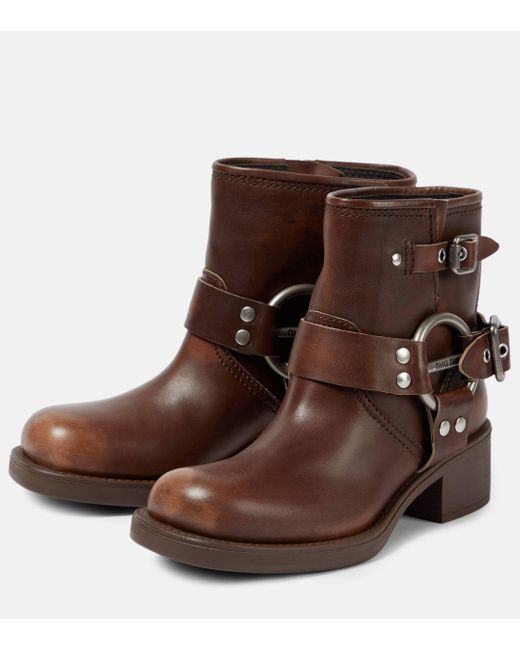 Miu Miu Brown Studded Leather Ankle Boots