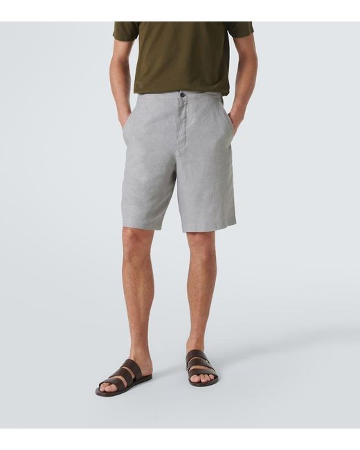 Loro Piana Gray Nolan Linen Bermuda Shorts for men