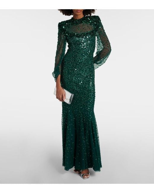 Jenny Packham Green Embellished Tulle Gown