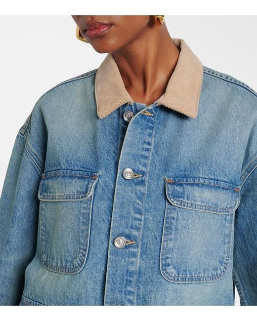 SLVRLAKE Denim Blue Hayden Corduroy-Trimmed Denim Jacket