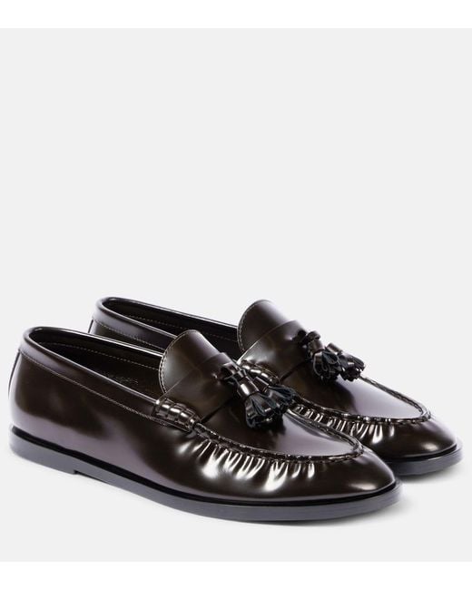 The Row Black Leather Penny Loafers