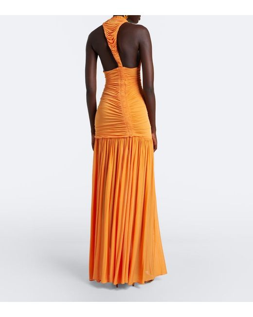 Christopher Esber Orange Orion Ruched Halterneck Gown