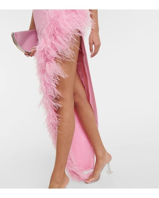 Robe longue asymetrique a plumes David Koma en coloris Pink