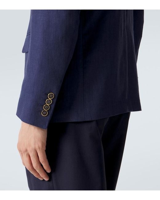 Dolce & Gabbana Blue Logo Single-Breasted Linen Blazer for men