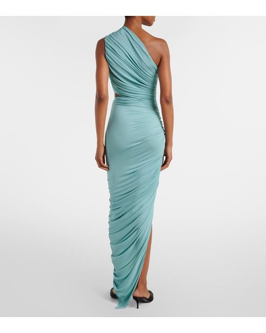 Alaïa Green Asymmetric Ruched Jersey Maxi Dress