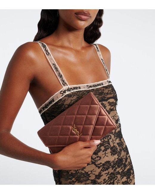 Saint Laurent Pink Paris Mini Satin Wallet On Chain